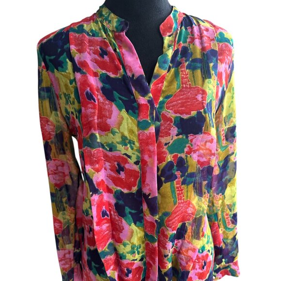 W118 by Walter Baker XSmall Multicolor Floral Sheer Button Long Sleeve Blouse - Picture 1 of 6